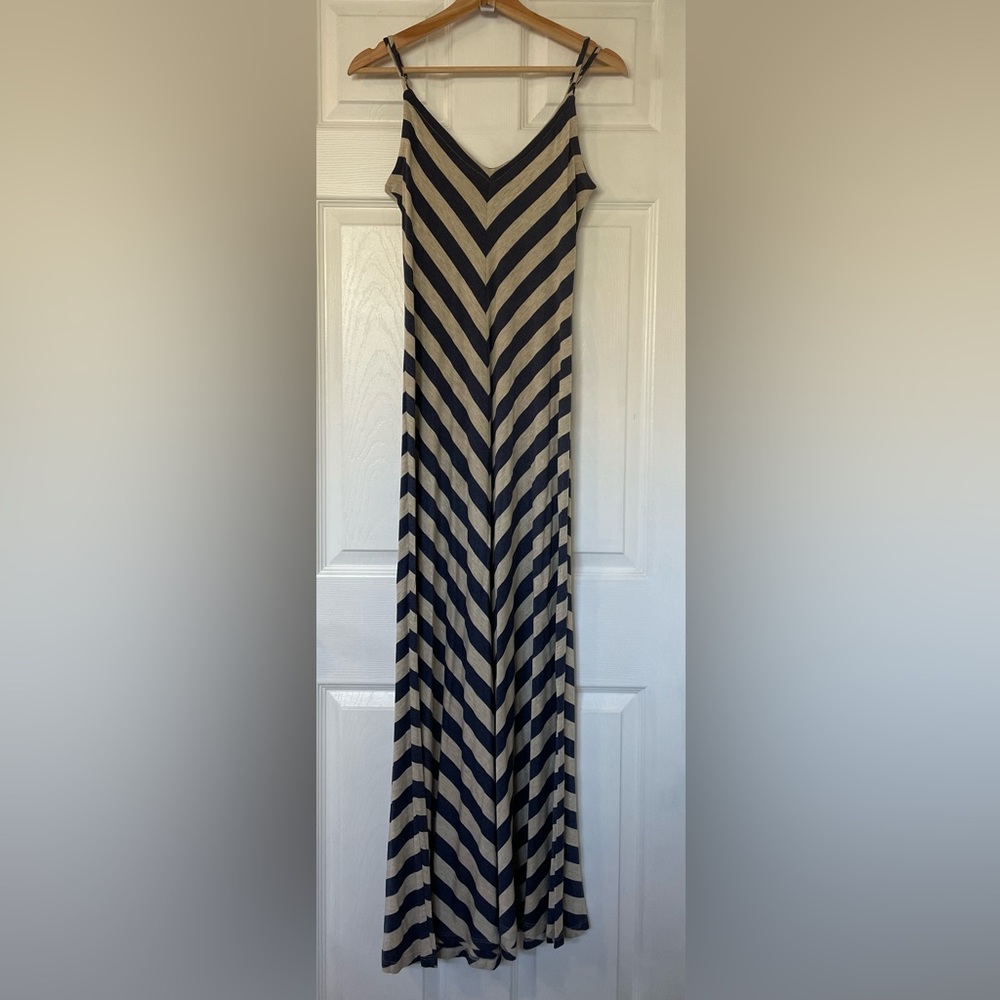 Matty M Navy/Grey Chevron Striped Maxi Dress XS